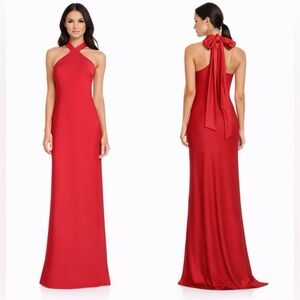 Aidan Mattox Formal Halter Slip Gown Red Long Dress Scarf Tie 10 Party NEW